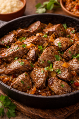 Tender Isibindi (beef liver) sautéed with onions, garlic, and spices, perfect as a hearty main dish with pap, rice, or vegetables.