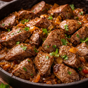 Tender Isibindi (beef liver) sautéed with onions, garlic, and spices, perfect as a hearty main dish with pap, rice, or vegetables.