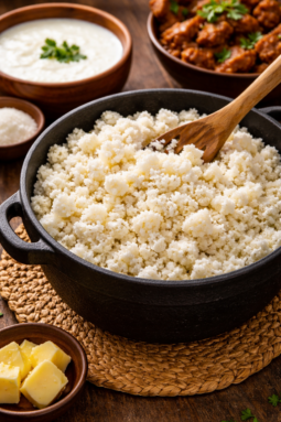 Traditional South African uphuthu (umphokoqo), a quick and easy crumbly maize meal dish, perfect as a main meal with amasi.