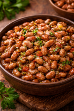 Hearty South African Iimbotyi: tender boiled sugar beans simmered with onions, garlic, tomatoes, and spices for a protein-rich dish.
